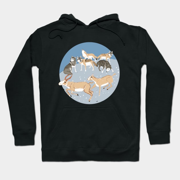 Steppe Wolves and Saiga in Winter Hoodie by belettelepink